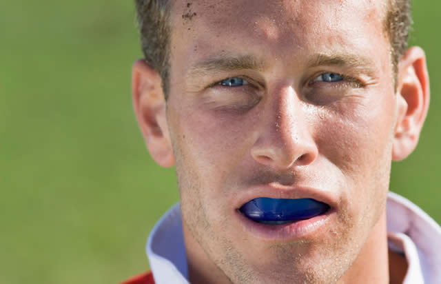 Rugby player with gum shield
