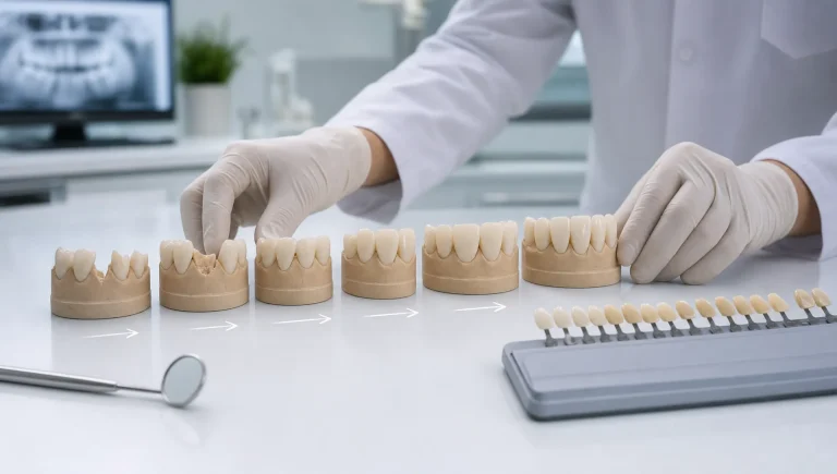 Front tooth models show how composite bonding can smooth chips and uneven edges during smile planning.