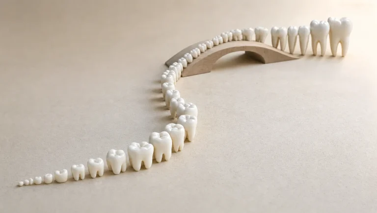 A winding row of tooth icons shows how family dentist care supports children as their teeth grow and change.