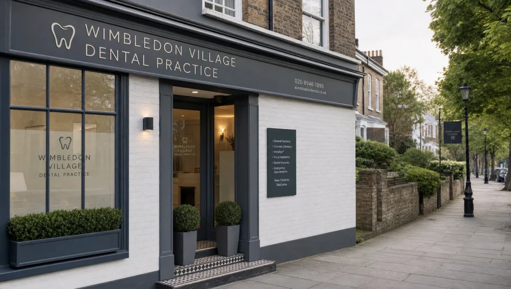 The entrance to a private dental practice suggests routine care, emergency appointments and a more confident smile.