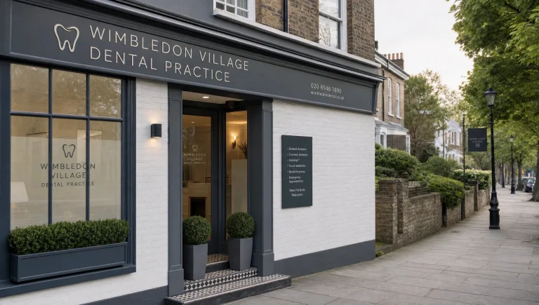 The entrance to a private dental practice suggests routine care, emergency appointments and a more confident smile.